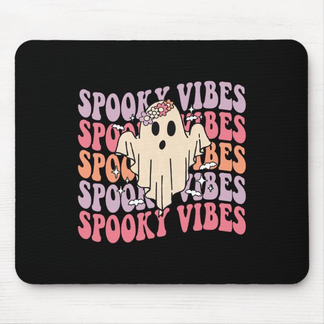 Groovy Halloween Spooky Vibes Retro Floral Ghost C Mousepad (Vorne)