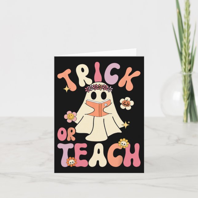Groovy Halloween Trick oder lehren Retro Blumengho Karte (Vorderseite)