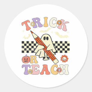 Groovy Halloween Trick oder lehren Retro Blumengho Runder Aufkleber