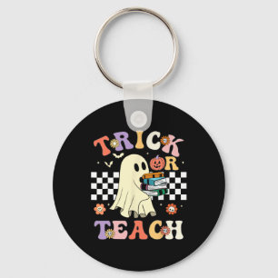 Groovy Halloween Trick oder lehren Retro Blumengho Schlüsselanhänger