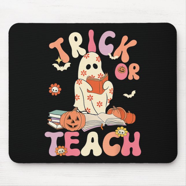 Groovy Halloween Trick or Teach Retro Floral Ghost Mousepad (Vorne)