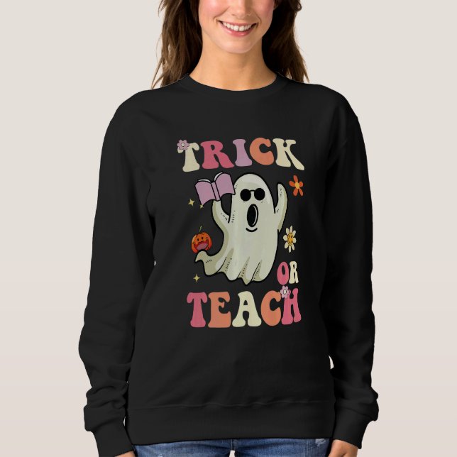 Groovy Halloween Trick or Teach Retro Floral Ghost Sweatshirt (Vorderseite)