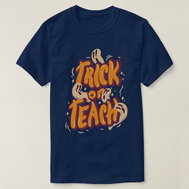 Groovy Halloween Trick or Teach Retro Floral Ghost T-Shirt (Design vorne)