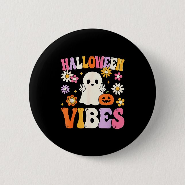Groovy Halloween Vibes Costume Ghost Pumpkin  Button (Vorderseite)