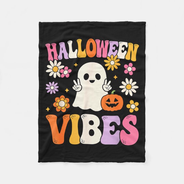 Groovy Halloween Vibes Costume Ghost Pumpkin  Fleecedecke (Vorderseite)