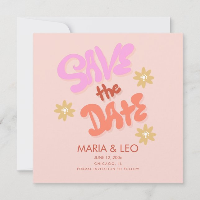 Groovy Hand Drawn Letters Save the Date Karte (Vorderseite)