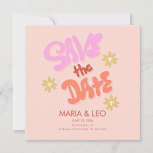 Groovy handgezeichnete Lettering Save-the-Date  Karte