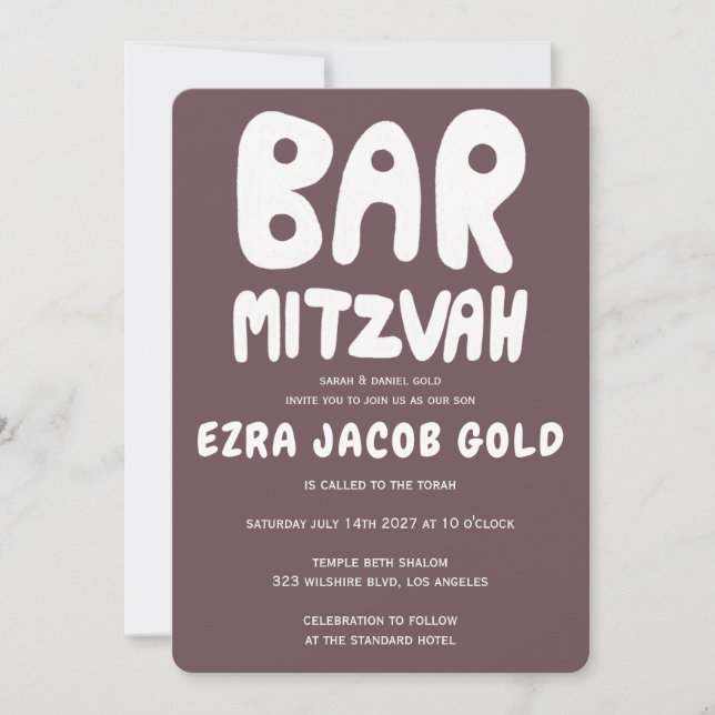 Groovy Handlettering Custom Bar Mitzvah Burgundy Einladung (Vorderseite)