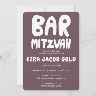 Groovy Handlettering Custom Bar Mitzvah Burgundy Einladung