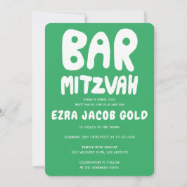 Groovy Handlettering Custom Bar Mitzvah Green Einladung