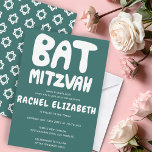 Groovy Handlettern Custom Bat Mitzvah Aquamarin Gr Einladung<br><div class="desc">Perfekte Karte, um eine Fledermausmitzvah anzukündigen! Handgefertigte Kunst für Sie mit Griffe auf der Vorderseite und einem Muster auf der Rückseite! Vollständig anpassbar! Klicken Sie auf "Personalisieren" oben, um den Text zu bearbeiten. Klicken Sie auf "Bearbeiten mit dem Design-Tool", um die Schriftart, Farben und Platzierungen anzupassen und das Design auf...</div>