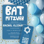 Groovy Handlettern Custom Bat Mitzvah Blue Stars Einladung<br><div class="desc">Perfekte Karte, um eine Fledermausmitzvah anzukündigen! Handgefertigte Kunst für Sie mit Griffe auf der Vorderseite und einem Muster auf der Rückseite! Vollständig anpassbar! Klicken Sie auf "Personalisieren" oben, um den Text zu bearbeiten. Klicken Sie auf "Bearbeiten mit dem Design-Tool", um die Schriftart, Farben und Platzierungen anzupassen und das Design auf...</div>