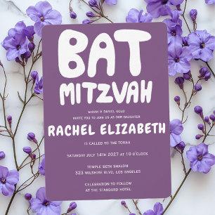 Groovy Handlettern Custom Bat Mitzvah Lila Einladung