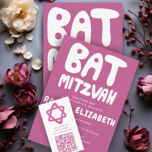 Groovy Handlettern Custom Bat Mitzvah Pink Einladung