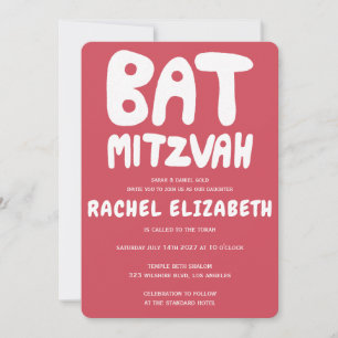 Groovy Handlettern Custom Bat Mitzvah Pink Stars Einladung