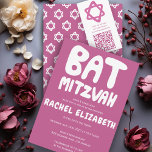 Groovy Handlettern Custom Bat Mitzvah Pink Stars Einladung<br><div class="desc">Perfekte Karte, um eine Fledermausmitzvah anzukündigen! Handgefertigte Kunst für Sie mit Griffe auf der Vorderseite und einem Muster auf der Rückseite! Vollständig anpassbar! Klicken Sie auf "Personalisieren" oben, um den Text zu bearbeiten. Klicken Sie auf "Bearbeiten mit dem Design-Tool", um die Schriftart, Farben und Platzierungen anzupassen und das Design auf...</div>