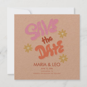 Groovy-Handschrift-Lettering „Save the Date“   Karte
