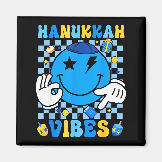 Groovy Hanukkah Vibes Chanukah Pajama Happy Hanukk Magnet (Vorne)