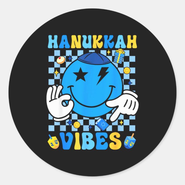 Groovy Hanukkah Vibes Chanukah Pajama Happy Hanukk Runder Aufkleber (Vorderseite)