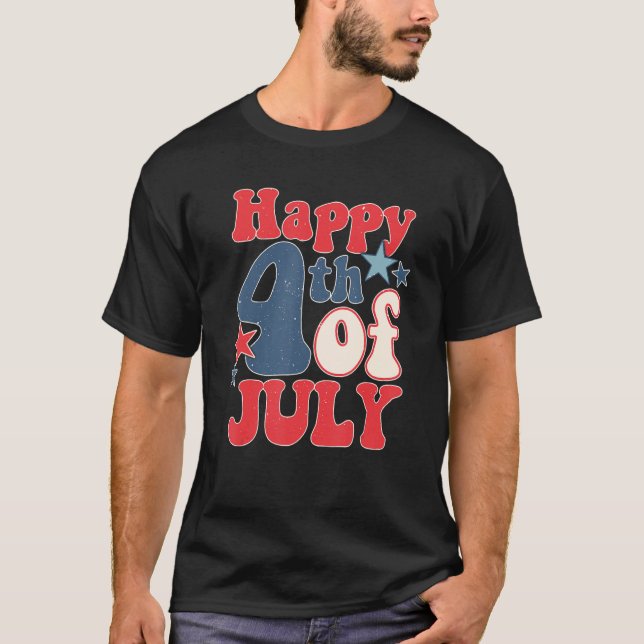 Groovy Happy 4th Of July US Flag American 4th Of J T-Shirt (Vorderseite)