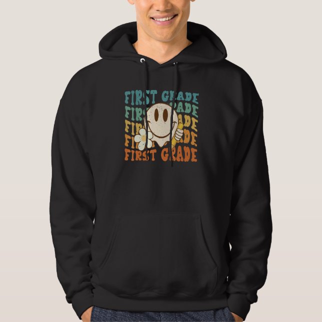 Groovy Happy Face Smile 1st Grade Teacher Student  Hoodie (Vorderseite)