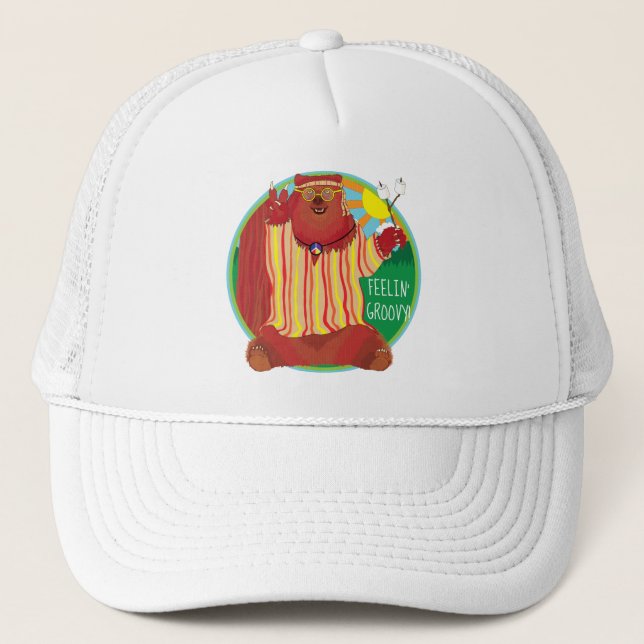 Groovy Happy Guitar Bear Hat Truckerkappe (Vorderseite)