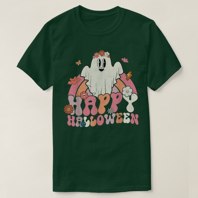 Groovy Happy Halloween Rainbow Niedlich Ghost Boo  T-Shirt (Design vorne)