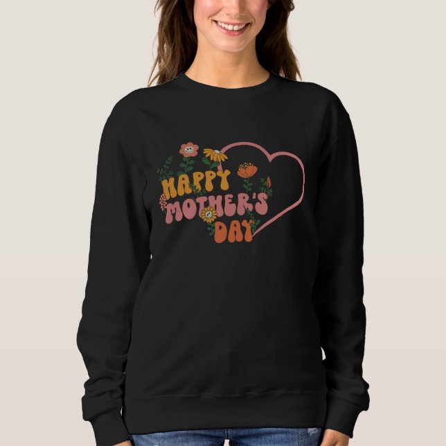 Groovy Happy Mother s Day Hippie Heart Retro Face  Sweatshirt (Vorderseite)
