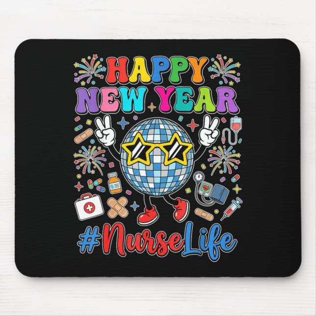 Groovy Happy New Year 2026 Nurse Life Disco Ball F Mousepad (Vorne)