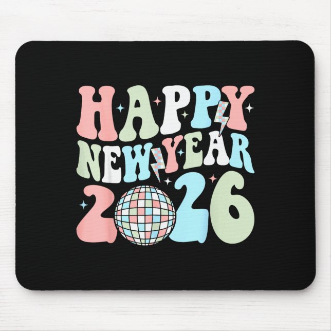 Groovy Happy New Year 2026 Party Cute New Years Ev Mousepad (Vorne)