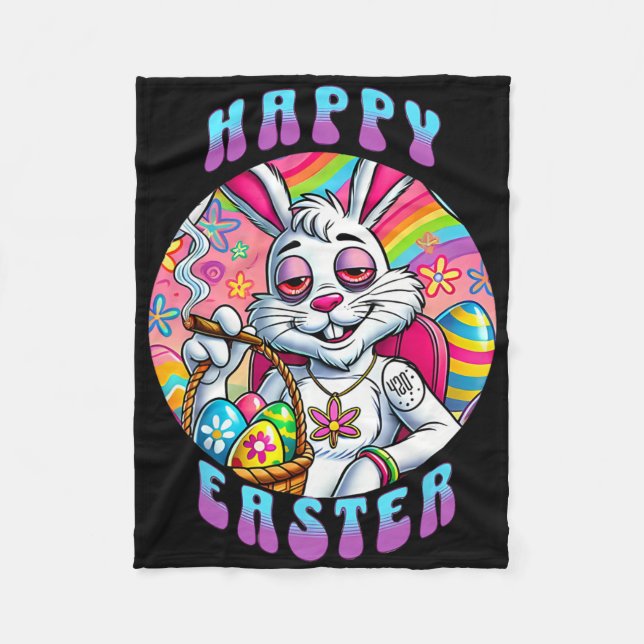 Groovy Happy Oaster Bunny Smoking Weunny Funny Fleecedecke (Vorderseite)
