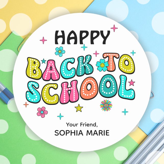 Groovy Happy Zurück zur Schule Runder Aufkleber (Groovy Happy Back To School Classic Round Sticker)