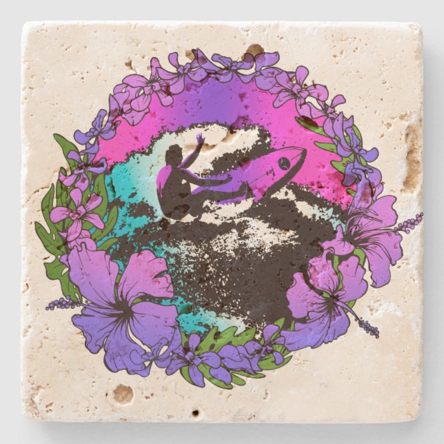 Groovy hawaiische Surfersechziger jahre Retro Tiki Steinuntersetzer (Vorderseite)