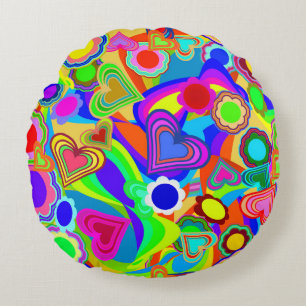 Groovy Hearts Blume Rundes Kissen