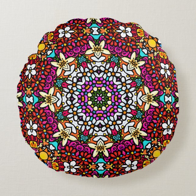 Groovy Heavenly Flower Power Rundes Kissen (Vorderseite)