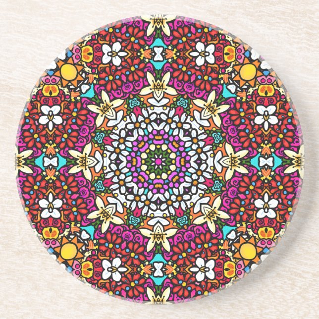 Groovy Heavenly Flower Power Sandstone Coaster Getränkeuntersetzer (Vorne)
