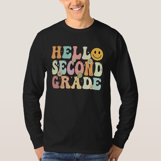 Groovy Hello 2nd Second Grade Back To School Teach T-Shirt (Vorderseite)