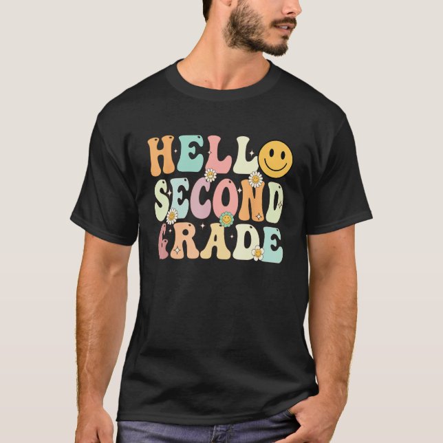 Groovy Hello 2nd Second Grade Back To School Teach T-Shirt (Vorderseite)