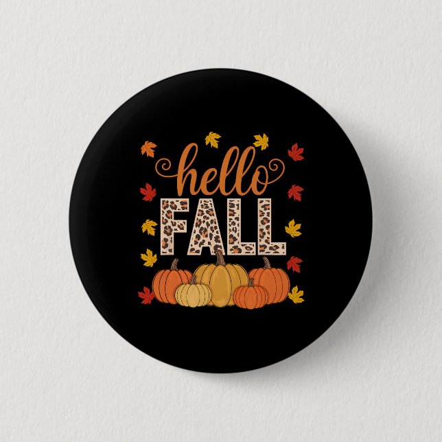 Groovy Hello Herbst Herbstmaple Blätter Pumpkin Le Button (Vorderseite)