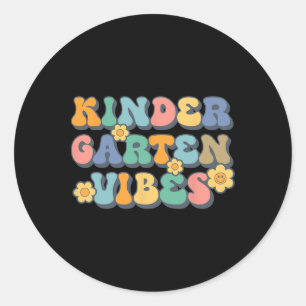 Groovy Hello Kindergarten Vibes Retro Teacher Back Runder Aufkleber