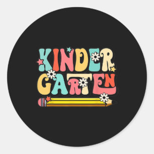Groovy Hello Kindergarten Vibes Retro Teacher Back Runder Aufkleber