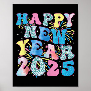 Groovy Hello New Year 2025 Family Matching Celebra Poster