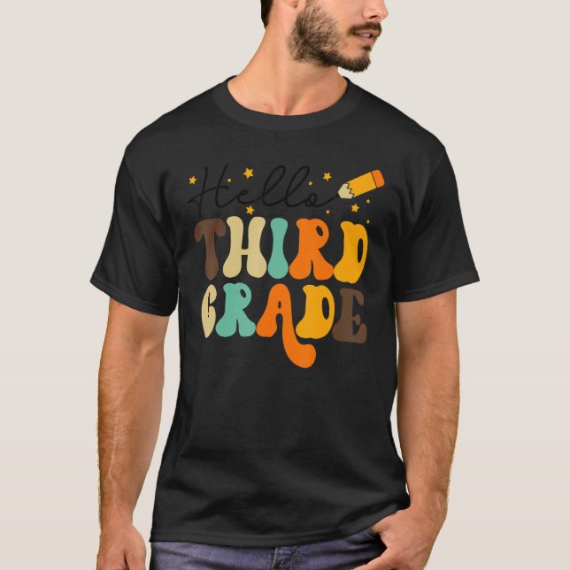 Groovy Hello Third Grade Vibes Retro Teachers Back T-Shirt (Vorderseite)
