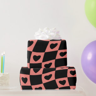 Groovy Herzform Schachbrett, Y2K 90er Wrappin Geschenkpapier