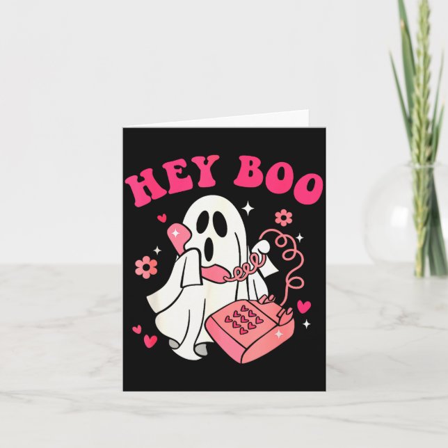Groovy Hey Boo Cute Ghost Funny Halloween Mens Wom Karte (Vorderseite)