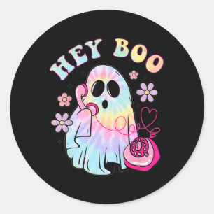 Groovy Hey Boo Niedlich Ghost Funny Halloween Girl Runder Aufkleber