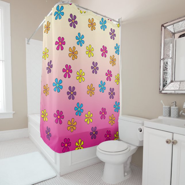 Groovy Hippie Blume Dusche rosa fade Duschvorhang (Beispiel)