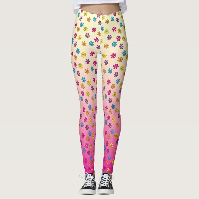 Groovy Hippie Blume Dusche rosa fade Leggings (Vorderseite)