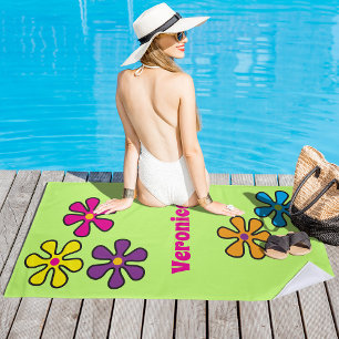 Groovy Hippie Blume Individuelle Name Strandtuch