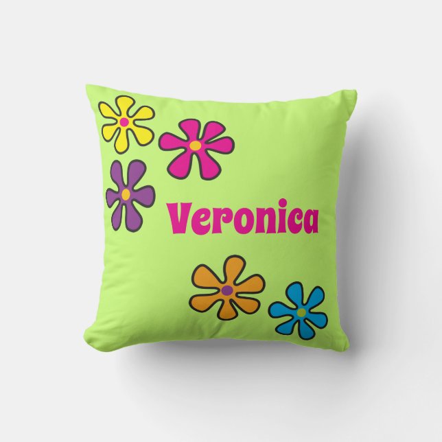 Groovy Hippie Blume Power Individuelle Name Kissen (Vorderseite)
